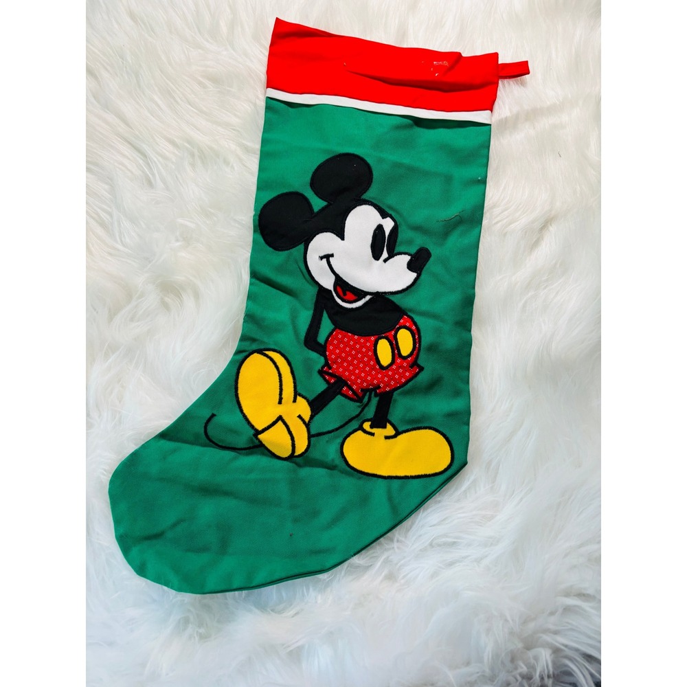 Disney Mickey Mouse‎ Christmas Stocking Unisex OS Green Red Canvas Holiday Decor